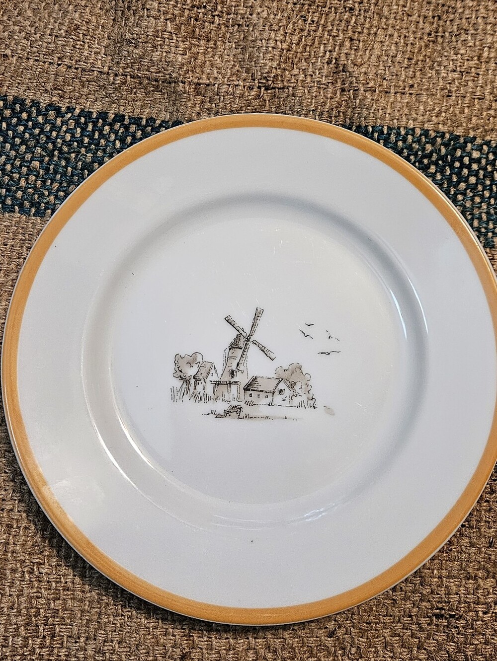 Williams-Sonoma Les Fermiers Salad Plate Windmill Orange Harvest Gold Trim